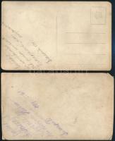 1940-1941 Jászapáti, színjátszók csoportképe, 2 db fotó, hátuljukon feliratozva, 8,5×14 cm