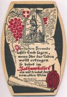 Vienna, Wien I. Otto Kaserers Rathauskeller. Holzmann & Co. / Viennese wine halls advertisement card. Thick wine barrel form postcard (fl)