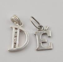 Ezüst(Ag) "D" és "É" függő, jelzett, 1x1,7 cm, bruttó: 1,4 g
