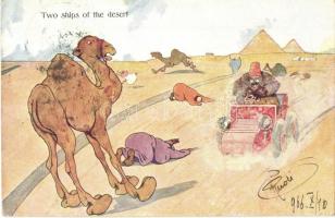 3 db régi humoros művészlap, angol imperialisták Egyiptomban. R. Pick szignóval / 3 pre-1945 British...