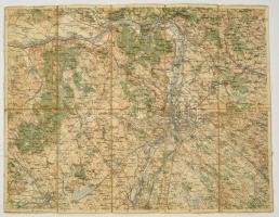 cca 1910 Budapest és környékének térképe, 1:200.000, vászonra kasírozva, 41x54 cm.