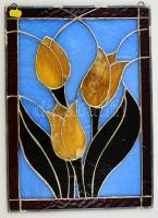 Tulipánok. Festett ólomüveg, jelzés nélkül, 35,5x25,5 cm
