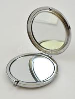 Kihajtható fém sminktükör, madaras dekorációval, d: 7 cm