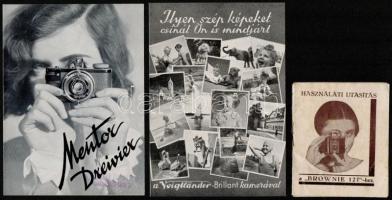 cca 1930-1940 Vegyes fényképezőgépekkel, kamerákkal kapcsolatos ismertető prospektusok (Eumig kamera...