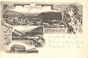 Kőrösmező, Yasinia, Jassinja, Jasina; Aspineczi-gát, Trufaneczi vízesés, vasútállomás. Korabeli nyomat / dam, waterfall, railway station, Floral, Art Nouveau