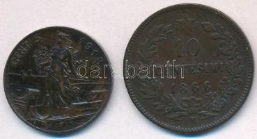 Olaszország 1866N 10c Cu "II. Viktor Emánuel" + 1918R 5c Cu "III Viktor Emánuel"...