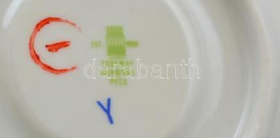 Zsolnay mokkás csésze és alj, részben kézzel festett, jelzett, hibátlan