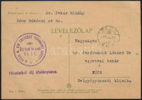 1937 Pekár Mihály (1871-1942) orvos gépelt bocsánatkérő levele Jendrassik Loránd (1896-1970) orvos r...