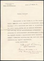 1937 Személyi Kálmán (1884-1946) jogász gépelt bocsánatkérő levele Jendrassik Loránd (1896-1970) orvos részére meghívás lemondásáról, Személyi sajátkezű aláírásával