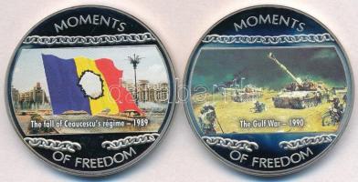 Libéria 2004. 10$ "Szabadság pillanatai - Ceausescu diktatúrájának bukása 1989" multicolor + 10$ "Szabadság pillanatai - Öböl-háború 1990." multicolor T:PP ujjlenyomat Liberia 2004. 10 Dollars "Moments of Freedom - The fall of Ceausescu's régime 1989" multicolor + 10 Dollars "Moments of Freedom - The Gulf War 1990" multicolor C:PP fingerprint