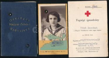 cca 1920-1950 3 érdekes igazolvány: fényképes zenész igazolvány, vöröskeresztes és utazási