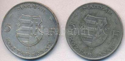 1947. 5Ft Ag "Kossuth" (2x) T:2-,3 patina
Adamo F8.1