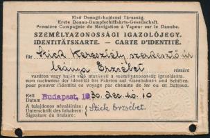 1930 Dunagőzhajózási Társaság igazolvány / DDSG ID