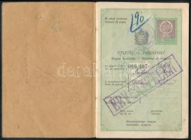 1923 Fényképes magyar útlevél, Pirkner Béla (1894-1948) mérnök részére, számos bejegyzéssel, érvénytelenítve