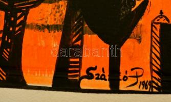 Szántó jelzéssel: Cica a városban. Vegyes technika, papír, 25×19 cm