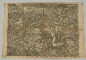 cca 1880 Jschl és Hallstatt és környékének katonai térképe, 1:75.000, vászonra kasírozva, 39x57 cm./ cca 1880 Military map of Jschl and Hallstatt and surroundings,1:75.000, on cancas, 39x57 cm