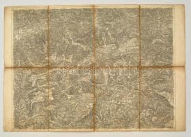 cca 1880 Eisenerz, Wildalpe und Aflenz katonai térképe, 1:75.000, vászonra kasírozva, 39x57 cm./ cca 1880 Military map of Wien and surroundings, 1:75.000, on canvas, 39x57 cm