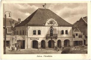 Jolsva, Jelsava; Városháza, Kaufmann Jenő üzlete, Hangya fogy. szövetkezet kiadása / city hall, shops (EK)