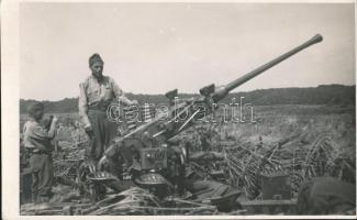 cca 1940 Bofors légvédelmi üteg Pusztavacson, fotólap, 8,5x13,5 cm