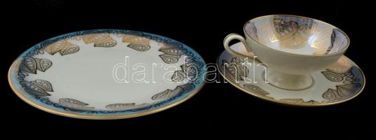 Bavaria teáscsésze és alj, süteményes tányér, matricás, jelzett, hibátlan, d:19,5 cm
