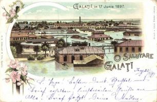 1897 Galati, Galatz; Inundatiile / flood. Louis Glasers Floral, litho (small tears)