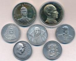7db-os vegyes külföldi emlékérem tétel, történelmi személyek témában, közte Németország DN Friedrich von Parkstein - Weiden 1585-1593 peremén jelzett és sorszámozott Ag emlékérem (15g/1.000/35mm); DN II. Vilmos német császár fém emlékérem (40mm); DN Otto von Bismarck ezüstözött fém emlékérem (32mm) T:PP,1- 7pcs of various commemorative medals about historical persons, including Germany ND Friedrich von Parkstein - Weiden 1585-1593 hallmarked and numbered on edge Ag commemorative medallion (15g/1.000/35mm); ND Wilhelm II German Emperor metal commemorative medal (40mm); ND Otto von Bismarck silver plated metal commemorative medallion (32mm) C:PP,AU