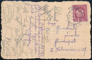 1918 A Budai 33 FC focicsapat tagjainak (pl. Zsák Károly) aláírása a Krakkóból hazaküldött képeslapon, RITKA!
