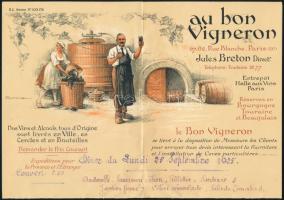 1925 Francia borozó litografált étlapja / Lithographic menu of French winery