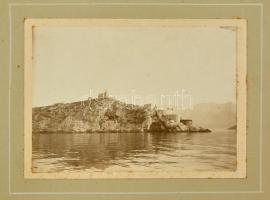 cca 1900 Bocche di Cattaro (Kotori-öböl), akrtonra kasírozott fotó, kézírással feliratozva, fotó: 12x17 cm / Bay of Kotor, vintage photo