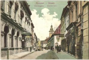 Brassó, Kronstadt, Brasov; Hirscher utca, Carl Dendorfer üzlete / Hirschergasse / street view with shops (Rb)