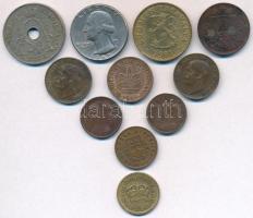 11db-os vegyes külföldi fémpénz tétel, közte Belgium 1923. 25c Cu-Ni, Amerikai Egyesült Államok 1965...