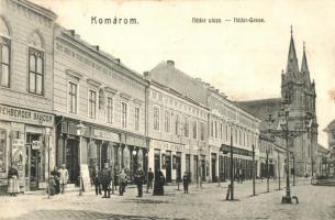 Komárom, Komárno; Nádor utca, Rehberger Sándor, Nagy Géza és Gyula és Fektor György üzlete / street view with shops