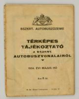 1934 Térképes tájékoztató a BSZKRT autóbuszvonalairól, kiadja a M. kir. állami térképészet, 40x39 cm