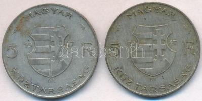 1947. 5Ft Ag "Kossuth" (2x) T:2-,3 patina
Adamo F8.1