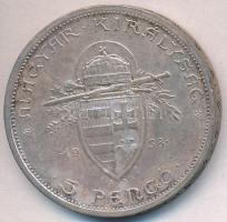 1938. 5P Ag "Szent István" T:1-,2 patina 
Adamo P8.1