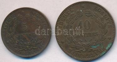 Franciaország 1897A 5c Br + 1897A 10c Br T:1-,2 kis patina France 1897A 5 Centimes + 1897A 10 Centimes C:AU,XF small patina Krause KM#821.1, KM#815.1
