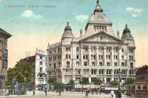 Budapest V. Deák tér, villamosok, Smith Premier írógép, Polacsek és Ekker üzlete (Rb)