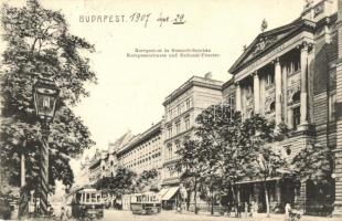 Budapest VIII. Kerepesi út és Nemzeti színház, villamosok (r)
