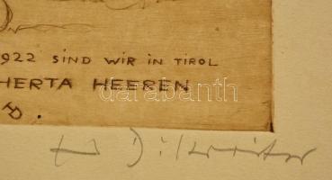 Heiner Dikreiter (1893-1966): Aug-Sep 1922 sind wir Tirol. Rézkarc, papír, jelzett, 13,5×15,5 cm