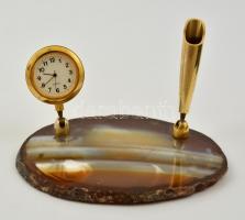 Achát asztali dísz működő órával és tolltartóval, 13,5×9,5 cm