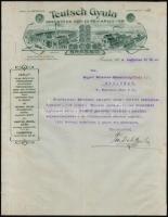 1913 Teutsch Gyula Vasöntöde, Gép- és Fémárugyár levele, díszes fejlécű papíron, Brassó (Brasov, Kronstadt.) / 1913 Letter with decorative head, Gyula Teutsch Iron foundry, Machine and Metalware Factory, Brassó (Brasov, Kronstadt.)