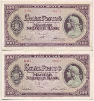 1945. 100P (5x) sorszámkövetők, 2db-nál a bankjegy szélén vízjel részlet T:I-,II