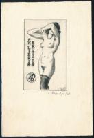 Bajor Ágost (1892-1958): Erotikus ex libris.Rézkarc, papír, jelzett, 8×5 cm
