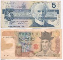 Vegyes: Kanada 1986. 5$ + Dél-Korea 1983. 5000W T:III fo., kis anyaghiány Mixed: Canada 1986. 5 Dollars + South Korea 1983. 5000 Won C:F spotted, small material flaw