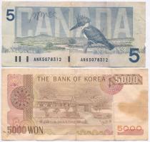 Vegyes: Kanada 1986. 5$ + Dél-Korea 1983. 5000W T:III fo., kis anyaghiány
Mixed: Canada 1986. 5 Dol...