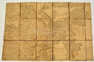 Carte itineraire de lEurope, vászonra ragasztva, a főbb postaútvonalak(?) kézzel berajzolva, kis sérülésekkel, 52,5×78 cm