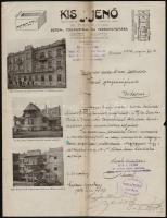 1914 Kis J. Jenő Beton-, Czementáru, és Terraczitgyárának levele, díszes fejlécű papíron, Bp., Vízmű Igazgatóságának, szakadozott.