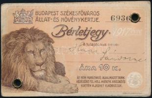cca 1900 Fényképes, lito állatkerti belépő / Zoo ticket