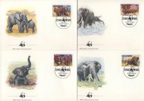 WWF Afrikai elefánt sor 4 FDC, WWF African elephants set 4 FDC, WWF Afrikanischer Elefant Satz 4 FDC
