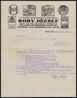 1930 Bory József Gép-, és Mechanikai Műhelyének levele, díszes fejlécű papíron, Bp., aláírással.